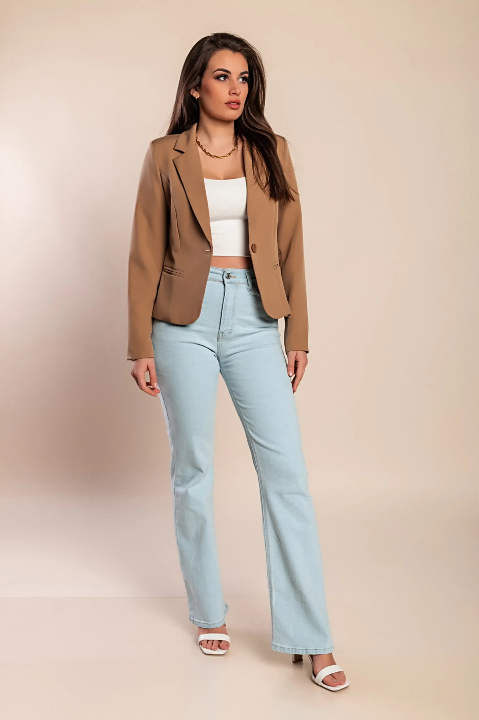 Blazer con collo classico Softina, cammello