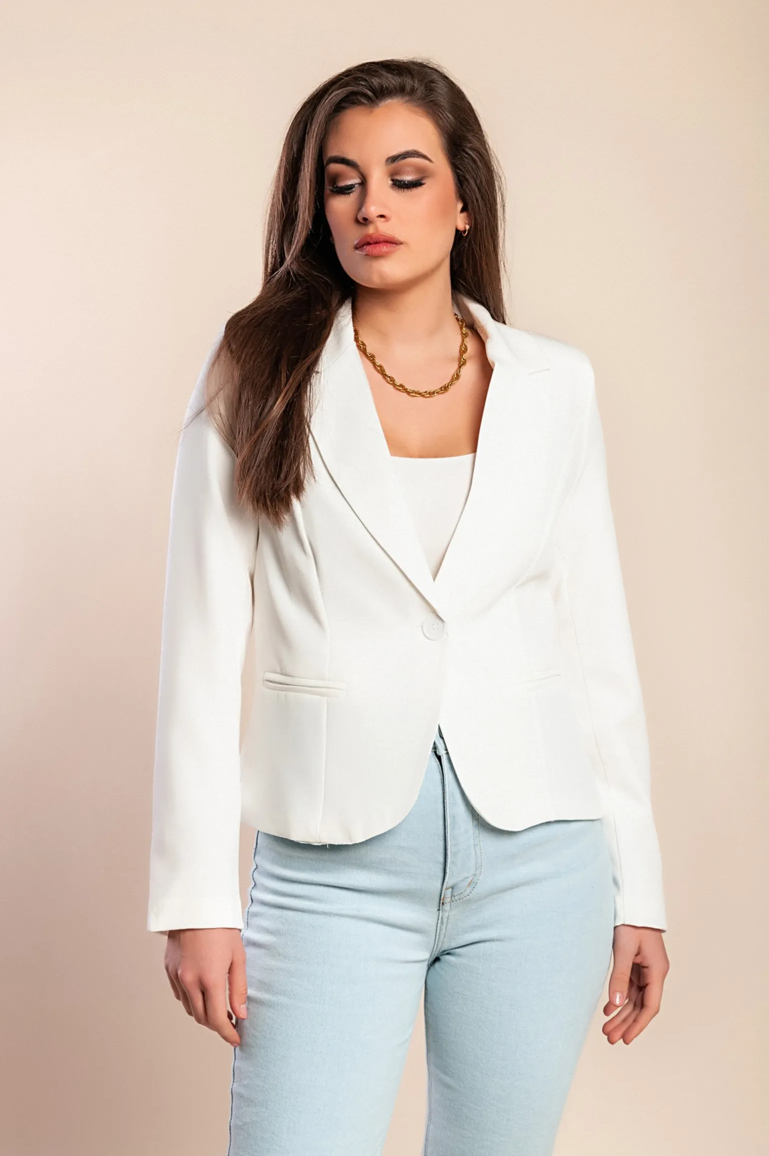 Blazer con scollo classico Softina, bianco