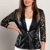 Blazer in ecopelle con inserti in pizzo traslucido Amalfi, nero