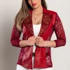 Blazer in ecopelle con pizzo Amalfi, bordeaux