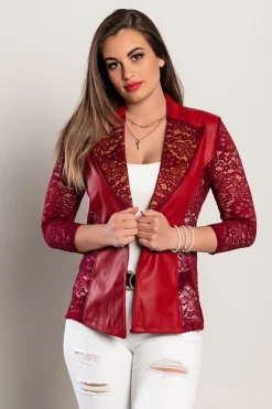 Blazer in ecopelle con pizzo Amalfi, bordeaux