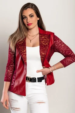 Blazer in ecopelle con pizzo Amalfi, bordeaux