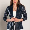 Blazer in similpelle con pizzo Amalfi, blu scuro