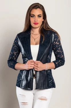 Blazer in similpelle con pizzo Amalfi, blu scuro