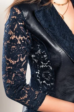 Blazer in similpelle con pizzo Amalfi, blu scuro