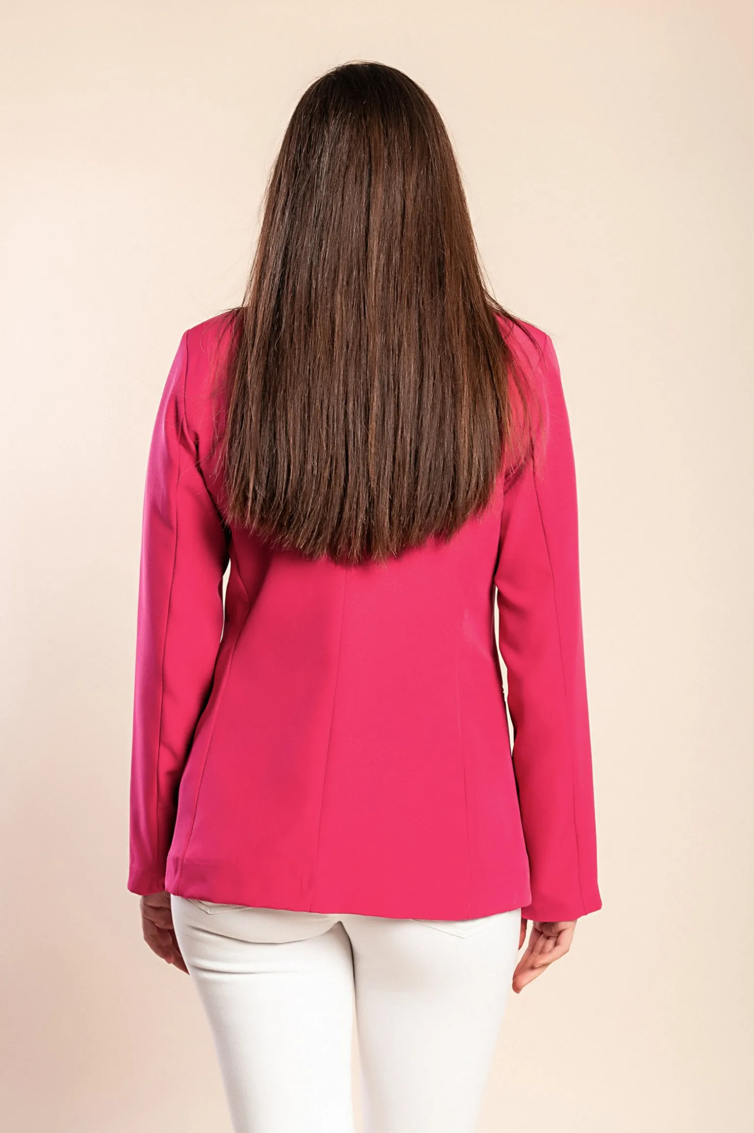Blazer lungo con collo classico, fucsia