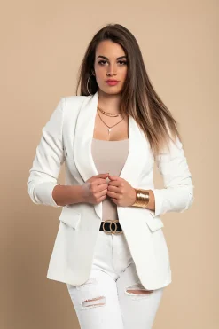 Blazer lungo con scollatura classica Turina, bianco