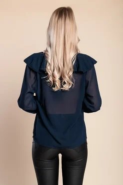Blusa con balze Marely, blu scuro