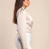 Blusa con scollo incrociato, beige