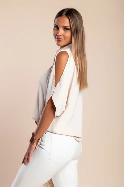 Blusa elegante ampia con scollo a "V", panna