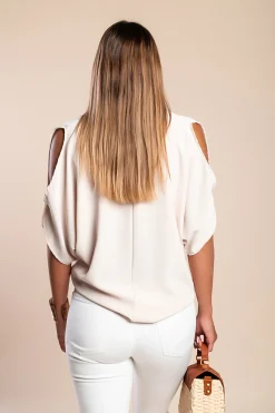 Blusa elegante ampia con scollo a "V", panna