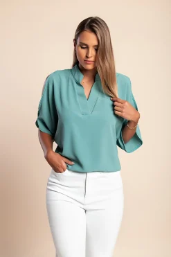 Blusa elegante ampia con scollo a "V", menta