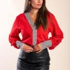 Blusa elegante con stampa leopardata Polina, rossa