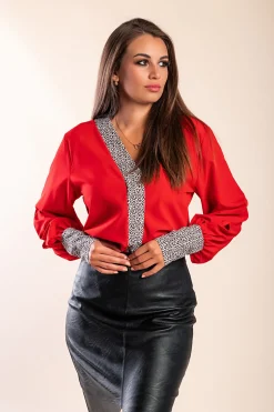 Blusa elegante con stampa leopardata Polina, rossa