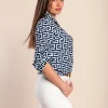 Blusa elegante con stampa geometrica Lavlenta, blu scuro