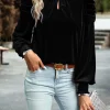 Blusa in finto velluto, nera