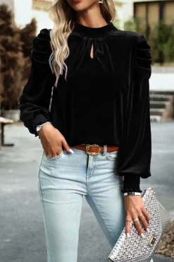Blusa in finto velluto, nera