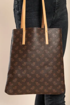 Borsa a mano con stampa, marrone