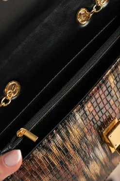 Borsa a mano stampa coccodrillo, nera