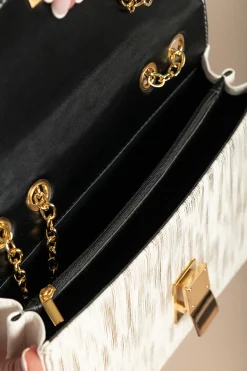 Borsa a mano stampa coccodrillo, bianca