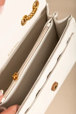 Borsa piccola con dettaglio trapuntato, bianca