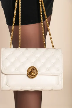 Borsa piccola con dettaglio trapuntato, bianca