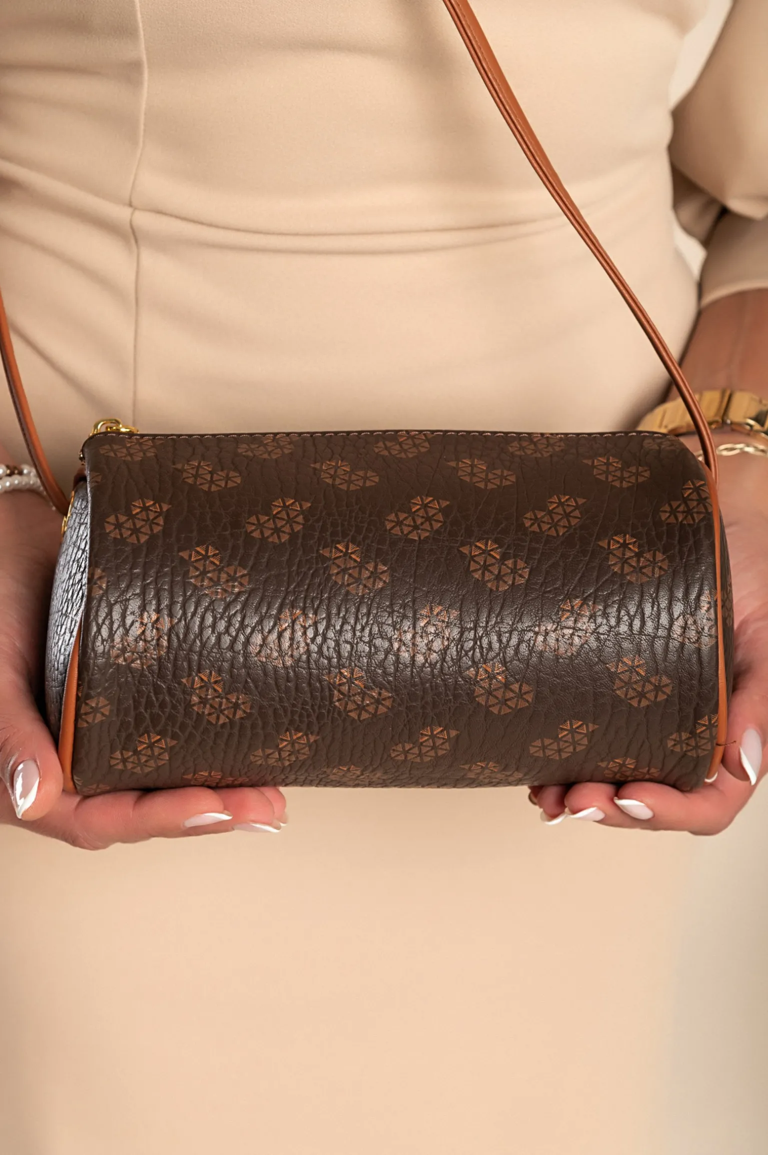Borsa piccola con stampa, marrone