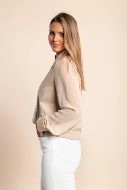 Camicetta con maniche trasparenti, colore beige