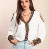 Camicetta con stampa leopardata, bianca