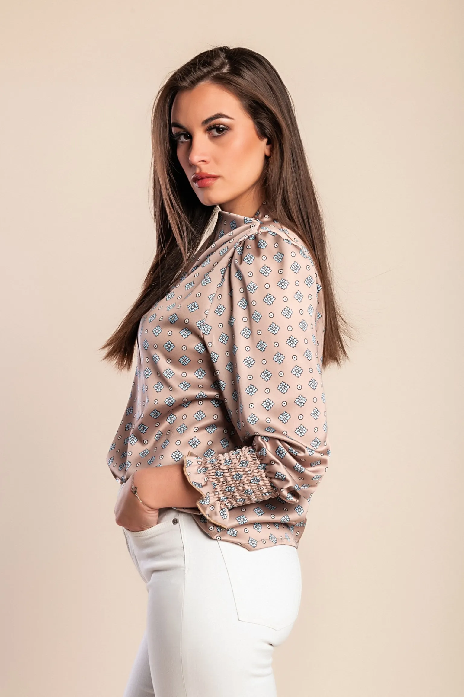 Camicetta stampata, colore beige