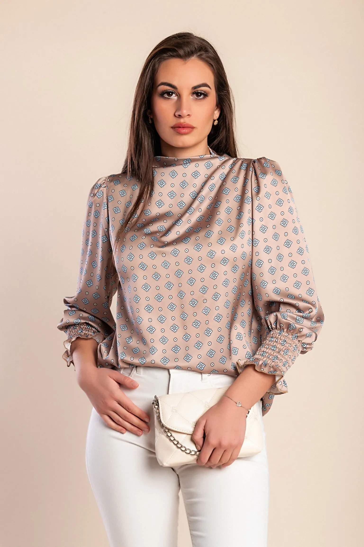 Camicetta stampata, colore beige