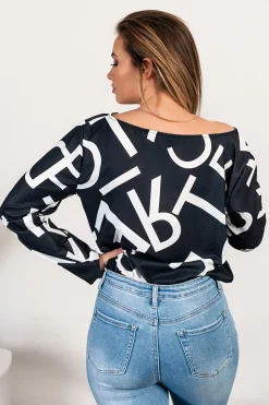 Camicia elegante con maniche lunghe e stampa lettere Osmana, nera
