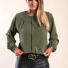 Camicia elegante con scollo rotondo, oliva