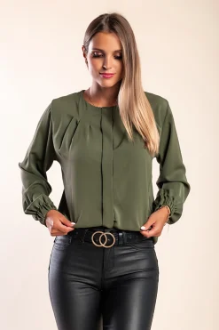 Camicia elegante con scollo rotondo, oliva
