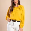 Camicia elegante con scollo rotondo, senape