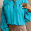 Camicia elegante con scollo rotondo, petrolio