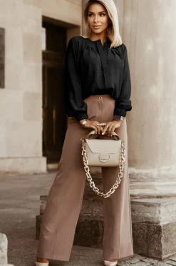Camicia elegante con scollo rotondo, nera