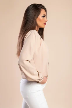 Camicia elegante con scollo rotondo, color kaki