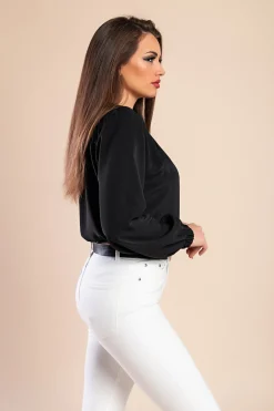 Camicia elegante con scollo rotondo, nera