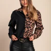Camicia elegante con stampa leopardata, nero/leopardo