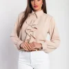Camicia elegante con volant, colore beige