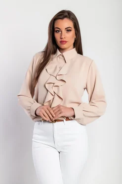Camicia elegante con volant, colore beige