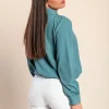 Camicia elegante con volant, colore petrolio