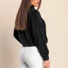 Camicia elegante con volant, nera