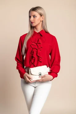 Camicia elegante con volant, bordeaux