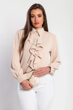 Camicia elegante con volant, colore beige