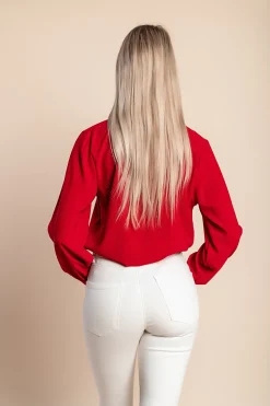Camicia elegante con volant, bordeaux