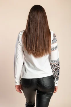 Camicia elegante in finto raso con stampa Rustica, bianco