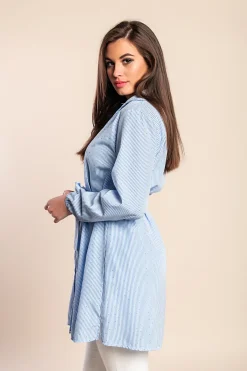 Camicia lunga a righe, blu