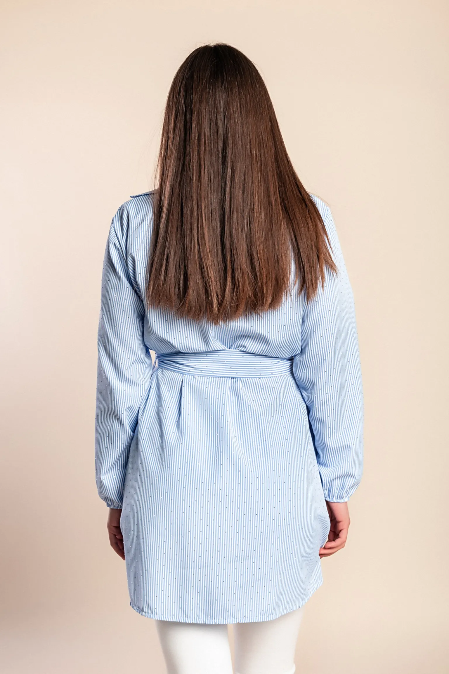 Camicia lunga a righe, blu